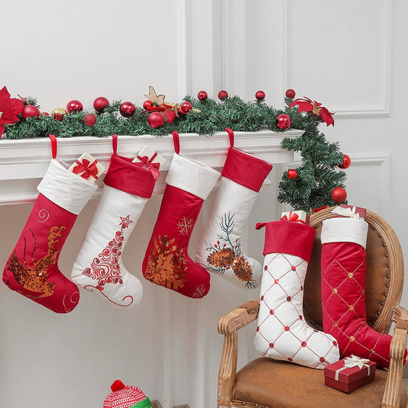 Soft Flannel Sequin Christmas Stocking Gift Bag Pendant And Candy Holder Decoration Wholesale