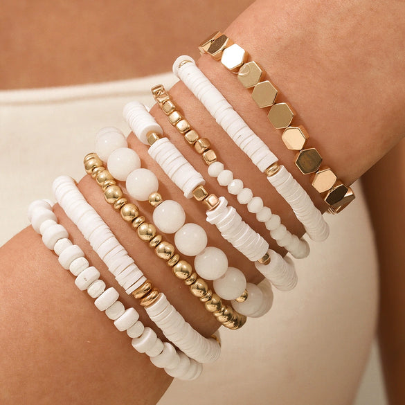 Soft Polymer Clay Geometric Multifolded Band Combination Bracelet Electroplated