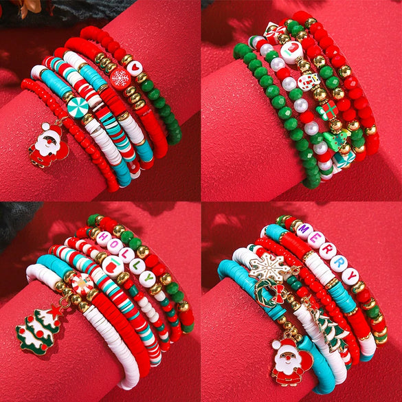 Soft Pottery Beaded Bracelet Polymer Clay Christmas Minimalist Style Women's Jewelry