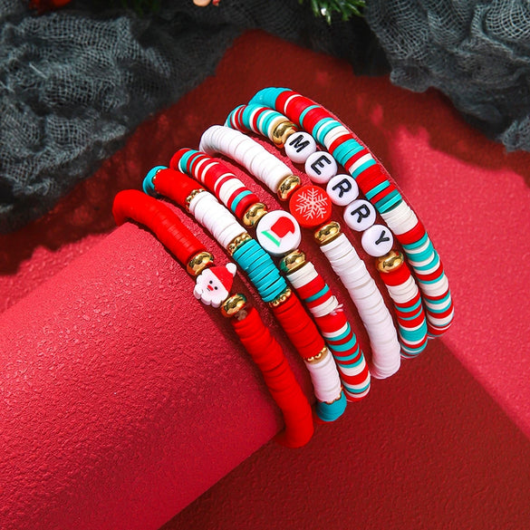 Soft Pottery Beaded Bracelet Polymer Clay Christmas Minimalist Style Women's Jewelry
