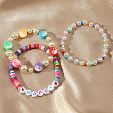 Soft  Bracelet Letter Beads Couple Bracelet Unisex Pearl Bracelet Three-Piece