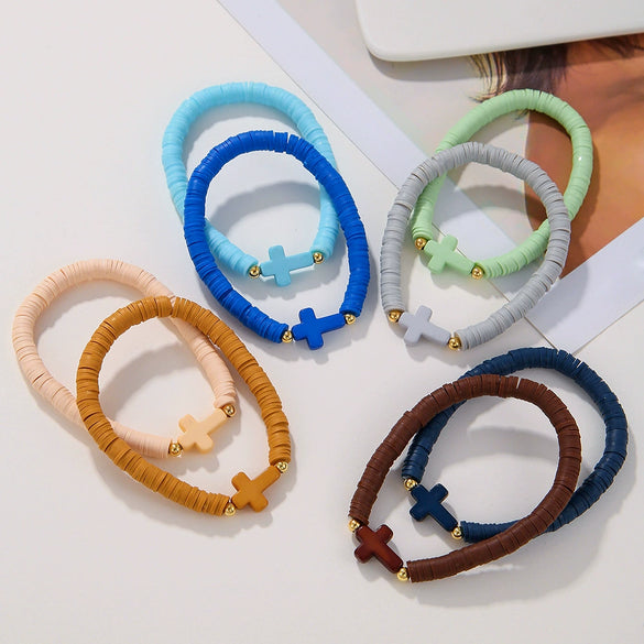Soft Pottery Bracelet Unisex Bohemian Style Colorful Acrylic Cross Geometric Handmade