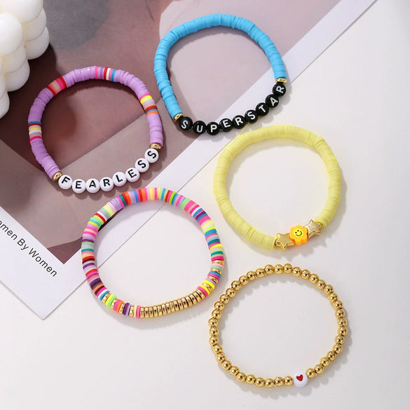 Soft Pottery Geometric Beads Handmade Adjustable Friendship Bracelet