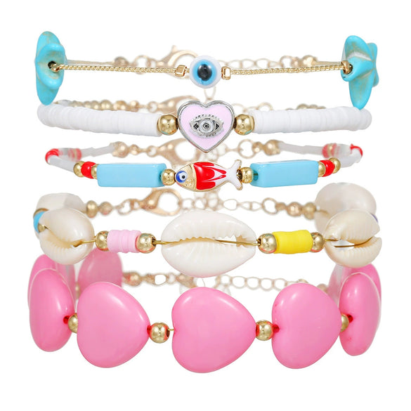 Soft Pottery Shell Beaded Braided Handmade Geometric Style Unisex Bracelet