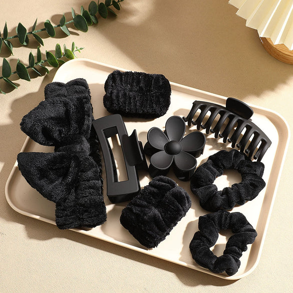 Soft Women's Hair Accessories Set With Bow Hair Tie Hairband Claw Clip In Blue Small Fresh Style With Painting Pattern
