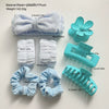 Soft Women's Hair Accessories Set With Bow Hair Tie Hairband Claw Clip In Blue Small Fresh Style With Painting Pattern