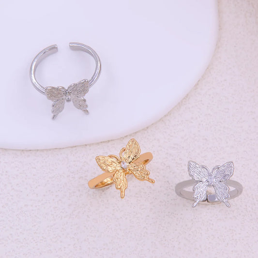 Solid Color Butterfly Copper Plating 18k Gold Plated White Gold Plated Rings