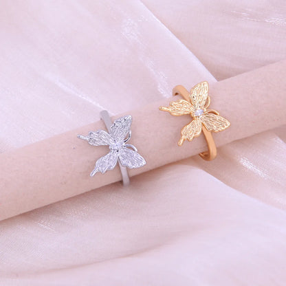 Solid Color Butterfly Copper Plating 18k Gold Plated White Gold Plated Rings