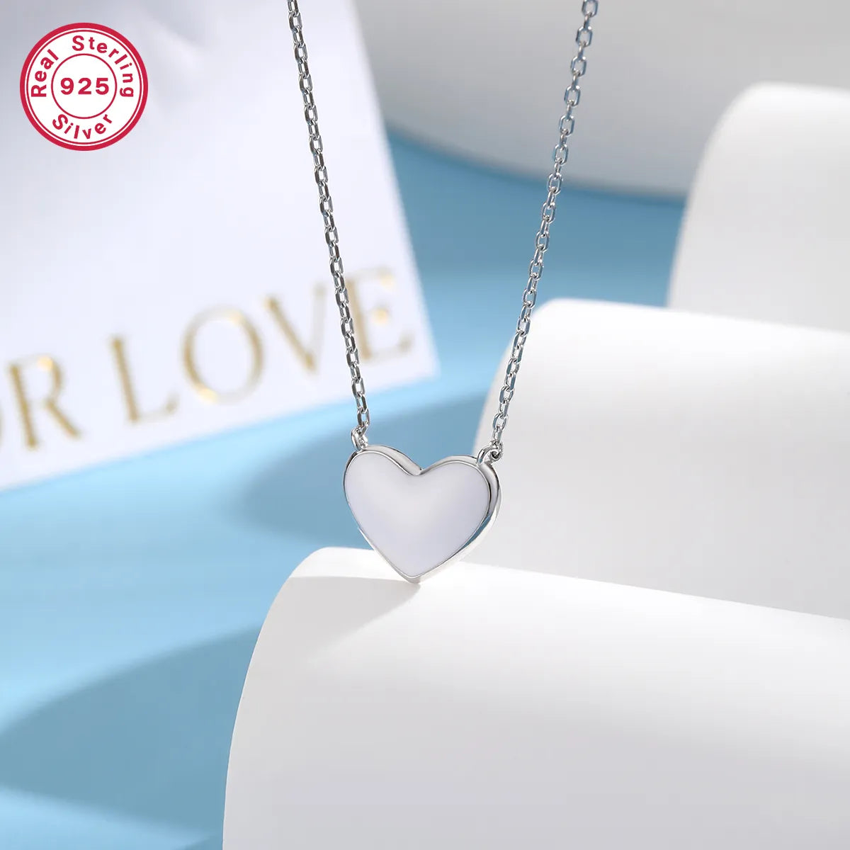 Solid Color Heart Shape Sterling Silver White Gold Plated Women's Bracelets Necklace Jewelry Set