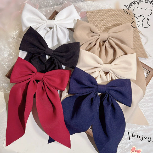 Solid Color Large Bow Hairpin Fabric Manual Duckbill Clip For Japanese Girl Lolita College Jk Style Hair Accessories