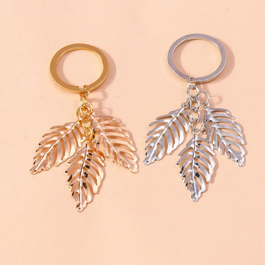 Solid Color Leaves Alloy Bag Pendant Keychain