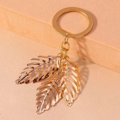 Solid Color Leaves Alloy Bag Pendant Keychain