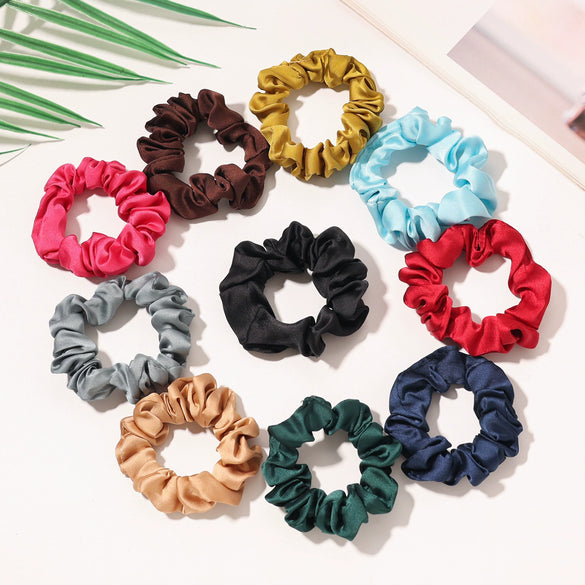 Solid Color Satin Cloth Hair Loop High Elasticity Handmade Simple Ball Head Hair Tie Basic All Match Headwear