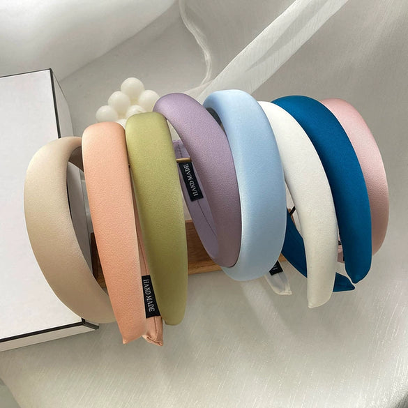 Solid Color Satin Wide Headband Handmade Fashion Hair Hoop For Women Elegant Temperament All Match