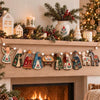 Solid Wood Christmas Advent Scene Decoration With Printed Figurine Design Decorative Wreath And Staircase Ornament