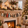 Solid Wood Christmas Advent Scene Decoration With Printed Figurine Design Decorative Wreath And Staircase Ornament