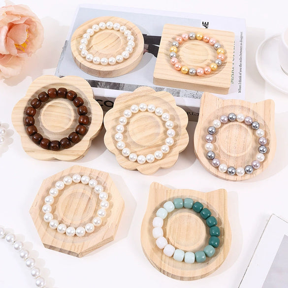 Solid Wood Jewelry Display Tray For Bracelet Buddha Beads Round Splicing Design