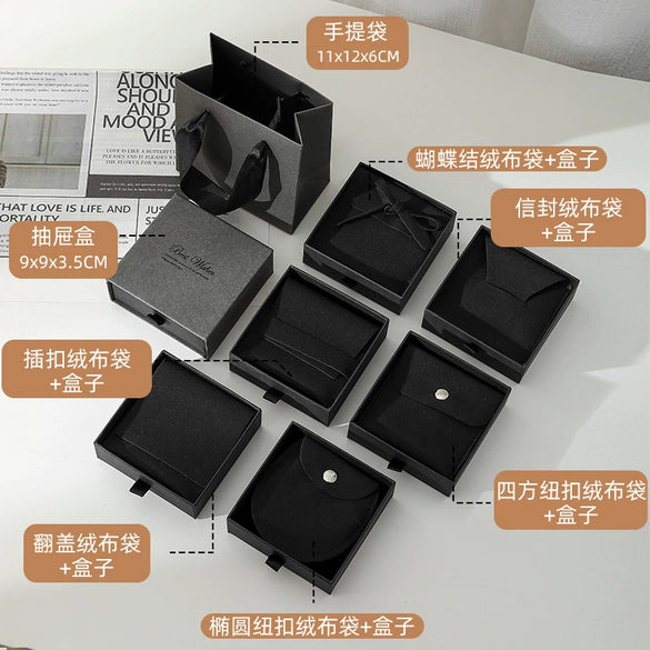 Soot Black Jewelry Packaging Box With Flannel Bag Light Luxury Heaven And Earth Cover Made Of Paper And Cardboard For Ring Jewelry Storage With Drawer