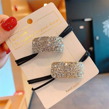 Dongdaemun Cold Style Elegant Sweet Rhinestone Pony Tail Buckle Hair Rope Bright Metal Elegant Head Rope Women'S Headwear