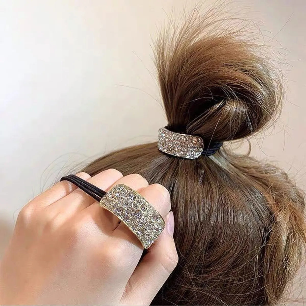 Dongdaemun Cold Style Elegant Sweet Rhinestone Pony Tail Buckle Hair Rope Bright Metal Elegant Head Rope Women'S Headwear