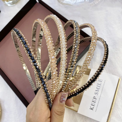 South Korea'S New Crystal Full Diamond Headband Summer Simple Hair Hole Steel Ring Thin Edge Headband Wholesale Nihaojewelry