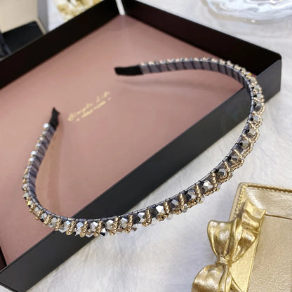 South Korea'S New Crystal Full Diamond Headband Summer Simple Hair Hole Steel Ring Thin Edge Headband Wholesale Nihaojewelry