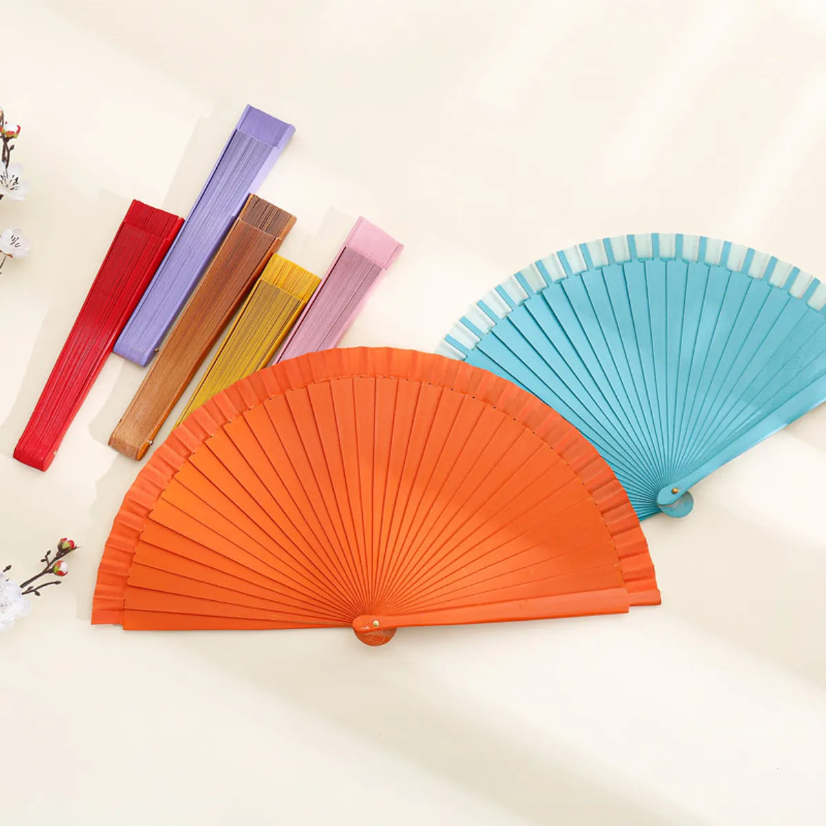 Spanish Plain Pure Wood Folding Fan Female Modern Simple Fan Props Classical Solid Color Folding Fan Folding Fan Wholesale