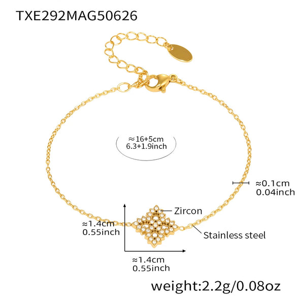Sparkling Diamond Zircon Fourleaf Flower Multilayer Necklace Bracelet Set 316L Stainless Steel 18K Gold Plated Jewelry