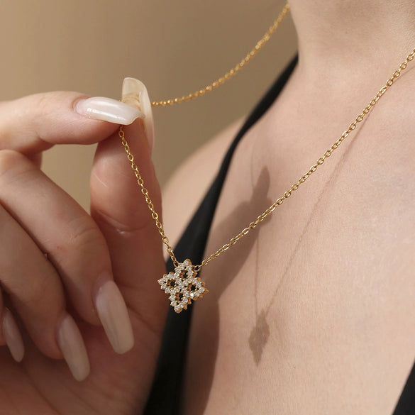 Sparkling Diamond Zircon Fourleaf Flower Multilayer Necklace Bracelet Set 316L Stainless Steel 18K Gold Plated Jewelry