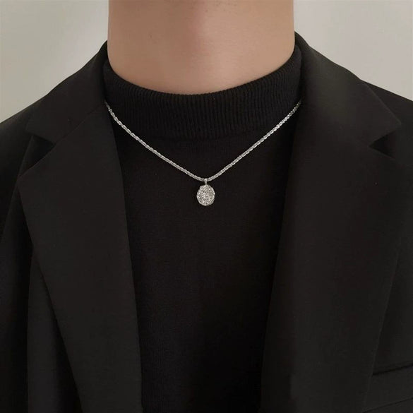 Sparkling Meteorite Round Geometric Pendant Necklace In Stainless Steel With Starry Sky Design And Polished Electroplated Finish For Unisex Wear