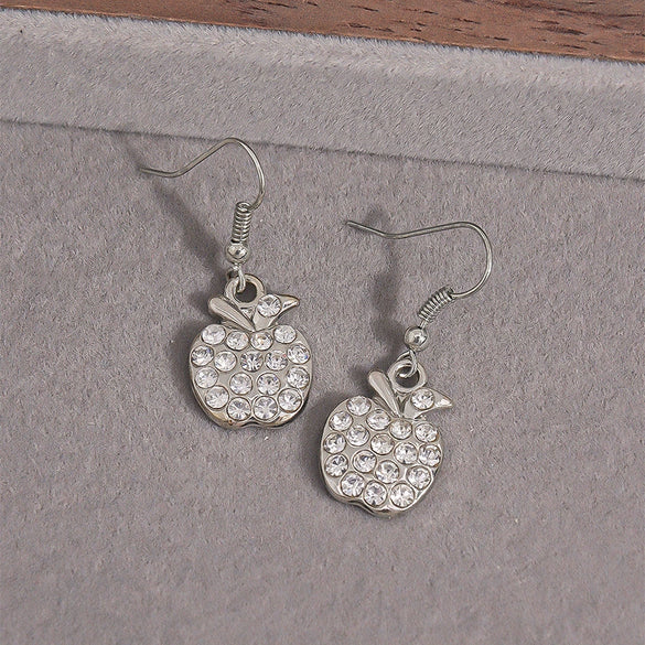 Sparkling Rhinestone Apple Earrings In Zinc Alloy Versatile Fruit Stud And Hoop Style Jewelry For Women