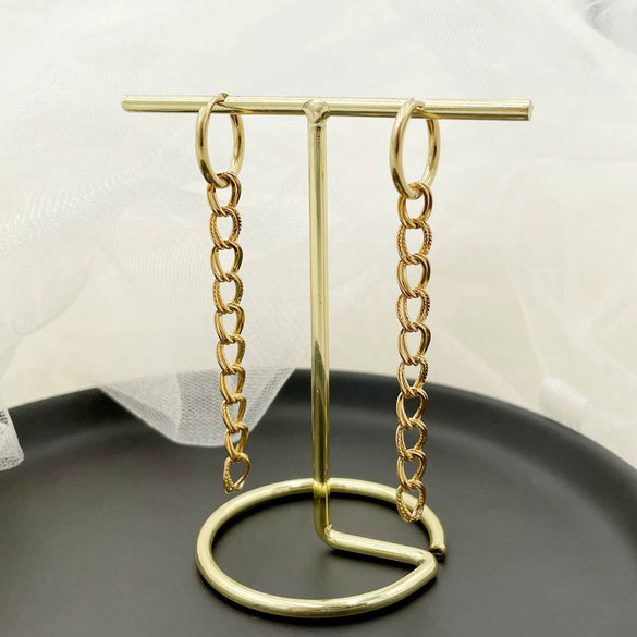 Specialshaped Double Chain Geometric Hoop Earrings With Long Tassel Stainless Steel Electroplated