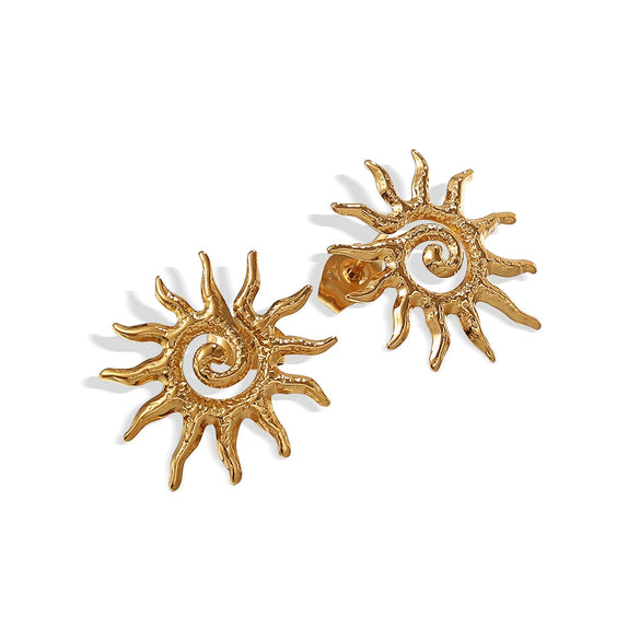 Specialshaped Twisted Sun 316L Stainless Steel Goldplated Earrings With Sunflower Design