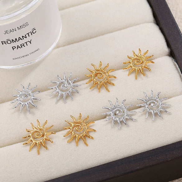 Specialshaped Twisted Sun 316L Stainless Steel Goldplated Earrings With Sunflower Design