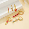 Spice Girl Color Zircon Geometric Copper 18K Gold Plated Ring Ear Buckle Spike Pendant For Women