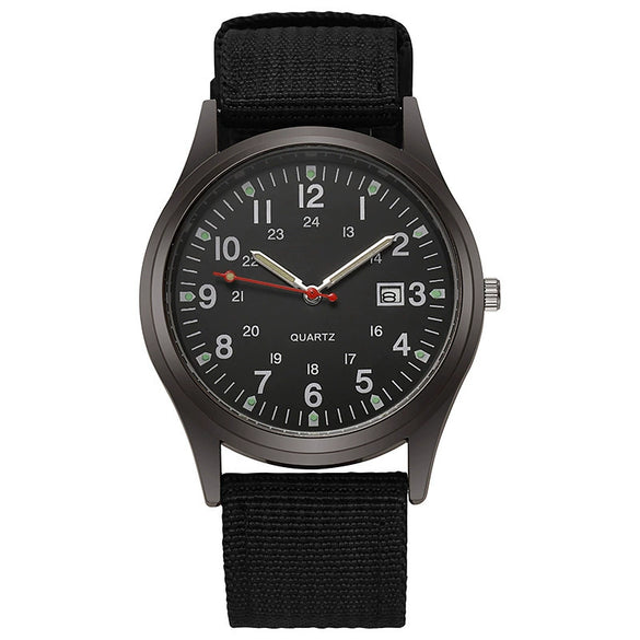 Sport Men's Alloy Case Canvas Strap Round Dial Quartz Watch