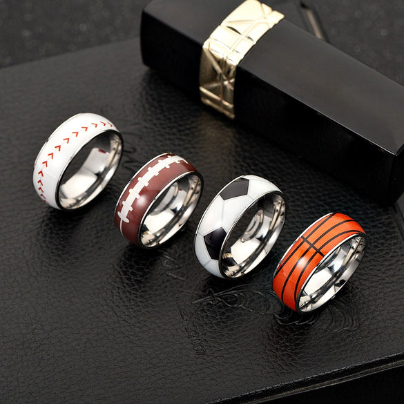 Sporting Goods Jewelry Titanium Steel Geometric Dripping Glue Unisex Ring Football Basketball Baseball