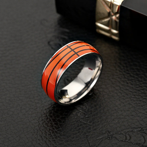 Sporting Goods Jewelry Titanium Steel Geometric Dripping Glue Unisex Ring Football Basketball Baseball