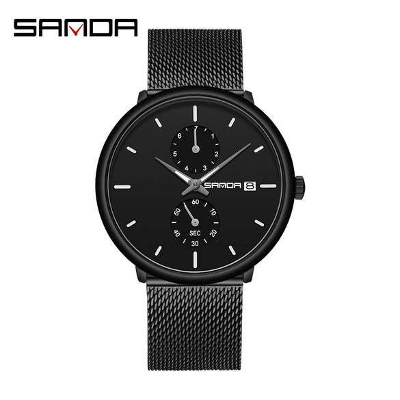 Sports Belt Quartz Watch For Men Zinc Alloy Case Mesh Band Stainless Steel Clasp Mineral Strengthened Glass Mirror Round Dial Waterproof Leisure Style