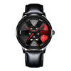 Sports Car Wheel Belt Quartz Watch For Men Alloy Case Imitation Leather Strap Stainless Steel Buckle Round Dial Leisure Style