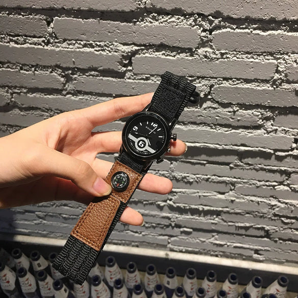 Sports Casual Unisex Nylon Canvas Alloy Round Dial Watch For Students