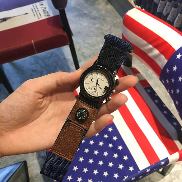 Sports Casual Unisex Nylon Canvas Alloy Round Dial Watch For Students