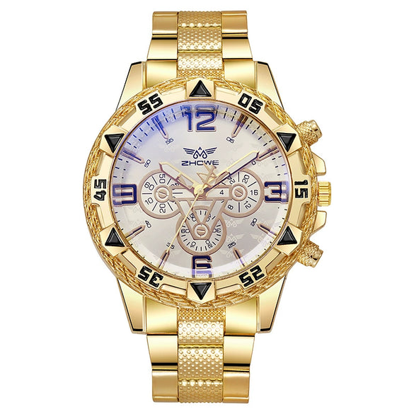 Sports Chronograph Alloy Men's Watch With Round Dial And Printed Logo