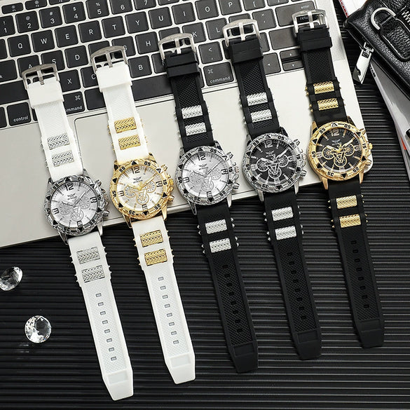 Sports Chronograph Alloy Men's Watch With Round Dial And Printed Logo