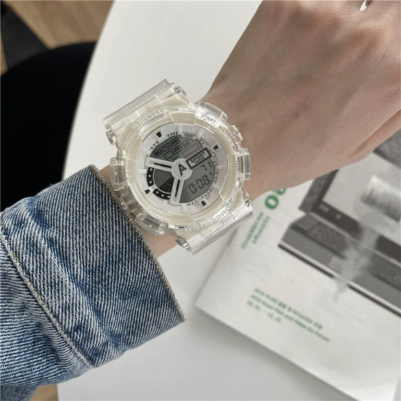 Sports Electronic Watch Plastic And Silicone Material Leisure Style Waterproof Luminous Multifunctional For Men And Women