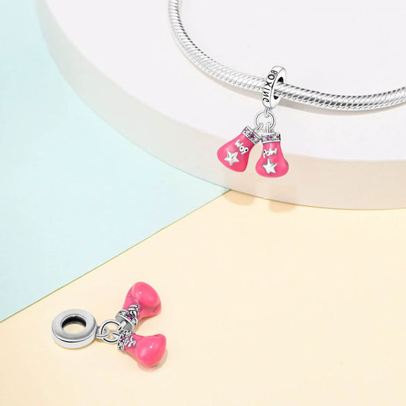 Sports Fitness Boxing Pendant Silver Plated 925 Silver Charm Beads Diy Jewelry Accessories Bracelet With Dripping Oil Treatment