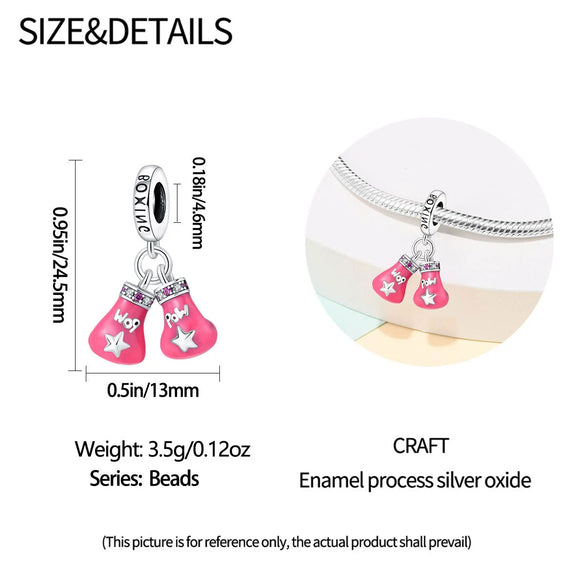 Sports Fitness Boxing Pendant Silver Plated 925 Silver Charm Beads Diy Jewelry Accessories Bracelet With Dripping Oil Treatment