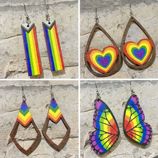 Sports Heart Shape Butterfly Wood Printing Women's Drop Earrings 1 Pair