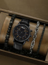 Sports Leisure Gear Dial Belt Quartz Watch Beaded Bracelet Alloy Case Imitation Leather Strap Round Dial Fashion Style