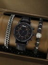 Sports Leisure Gear Dial Belt Quartz Watch Beaded Bracelet Alloy Case Imitation Leather Strap Round Dial Fashion Style